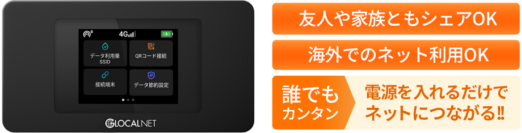 友人や家族ともシェアOK | 海外でのネット利用 | 誰でのカンタン(電源を入れるだけでネットにつながる!!)