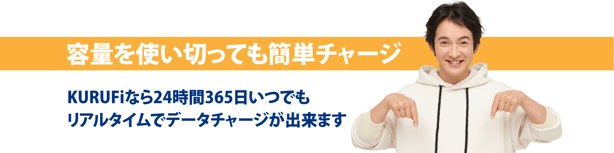 容量を使い切っても簡単チャージ!Kurufiなら24時間365日いつでもリアルタイムでデータチャージが出来ます!